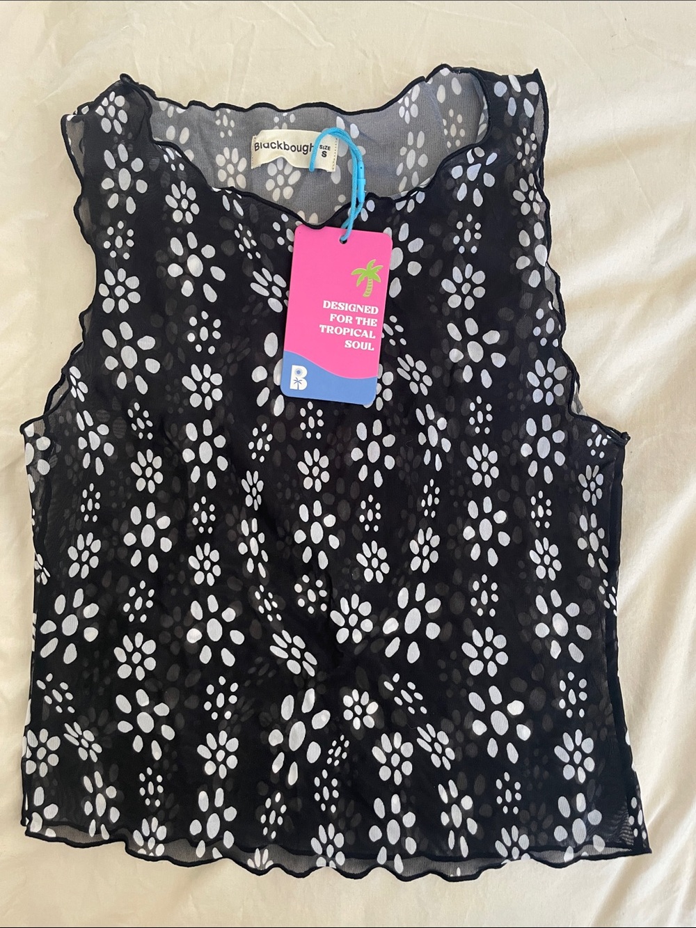 Blackbough Black and White Floral Mesh Camisole B12